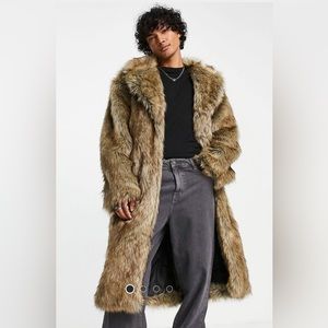 ASOS Oversized Faux Fur Overcoat in Brown